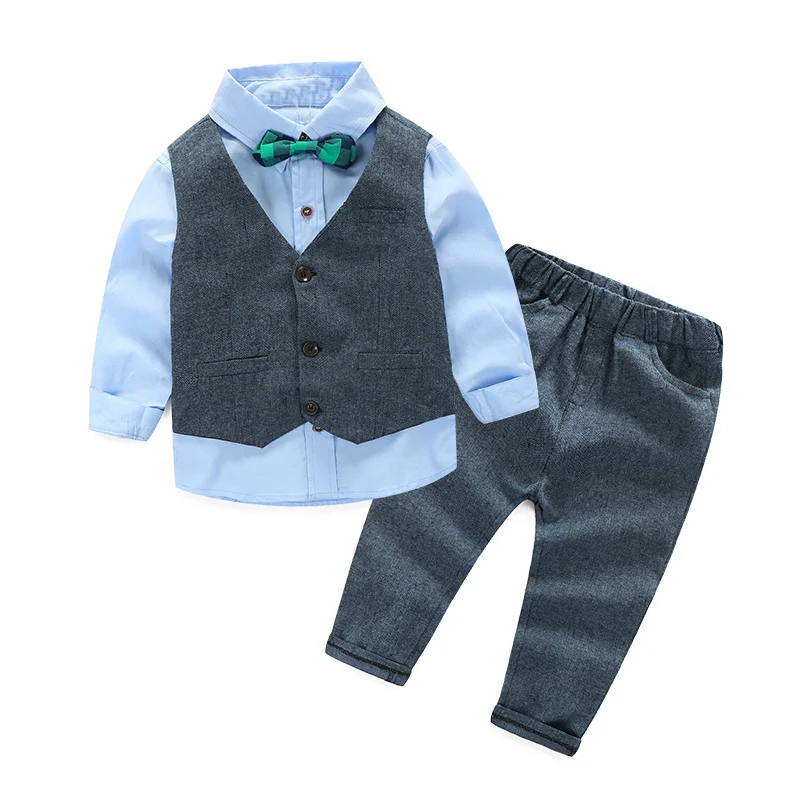 Boy Gentleman Outfits Suit 2018 Bow Tie Long Sleeve Shirt+Vest+Pants 3PCS Formal Party Clothes Toddler Kids Boys Clothing Sets |