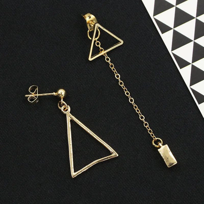 Triangle Tassel Earrings Long Link Chain Dangle Beads Stud Earring