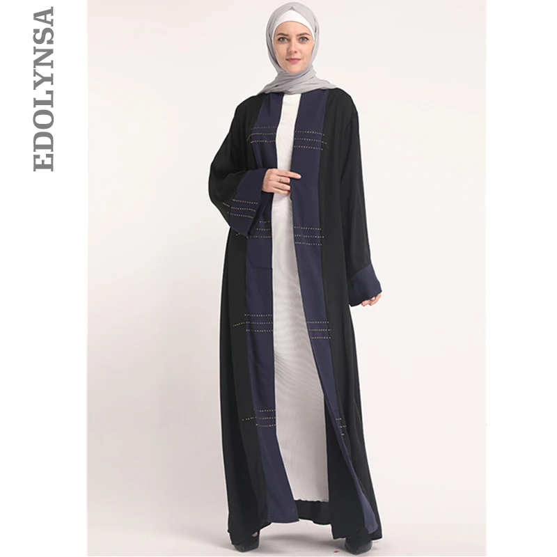 

2019 Elegant Striped Patchwork Islamic Clothing Modest Open Abaya Cardigan Plus Size Turkish Traditional Women Robe Kaftan D753