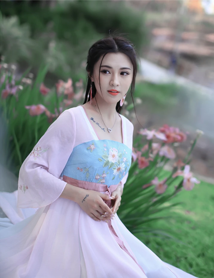 Женское шифоновое платье Hanfu летнее платье тонкое винтажное танцевальное платье с вышивкой расклешенное платье ТРАПЕЦИЕВИДНОЕ ПЛАТЬЕ vestiods