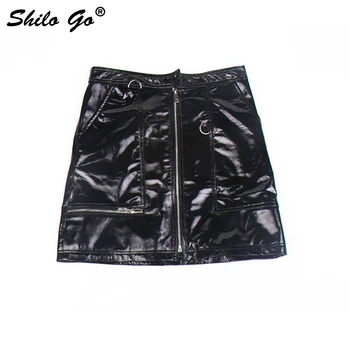 

Leather Skirt Womens Autumn Fashion sheepskin genuine Leather Pants high waist front zipper pocket smooth sexy skirt