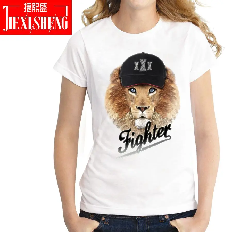 Fighter Lion Print T Shirt Streets Hipster Cool Casual Short Sleeve T-shirt Summer Female Tops Tees 