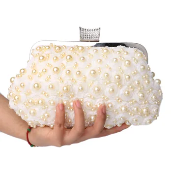 

Women Evening Bags Rhinestone Pearl Lace Flowers Shell Handbag Beaded Evening Clutch Bags Shoulder Wedding Party And Purses