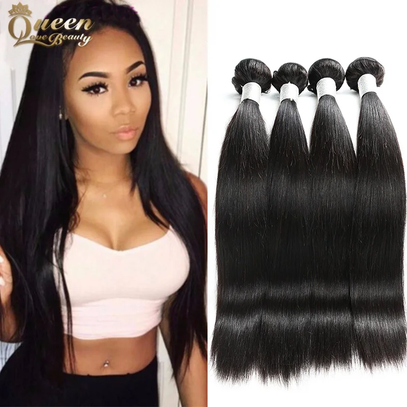Queen Love Beauty Hair Brazilian Virgin Straight 4 Bundles Unprocessed Human Weaves |