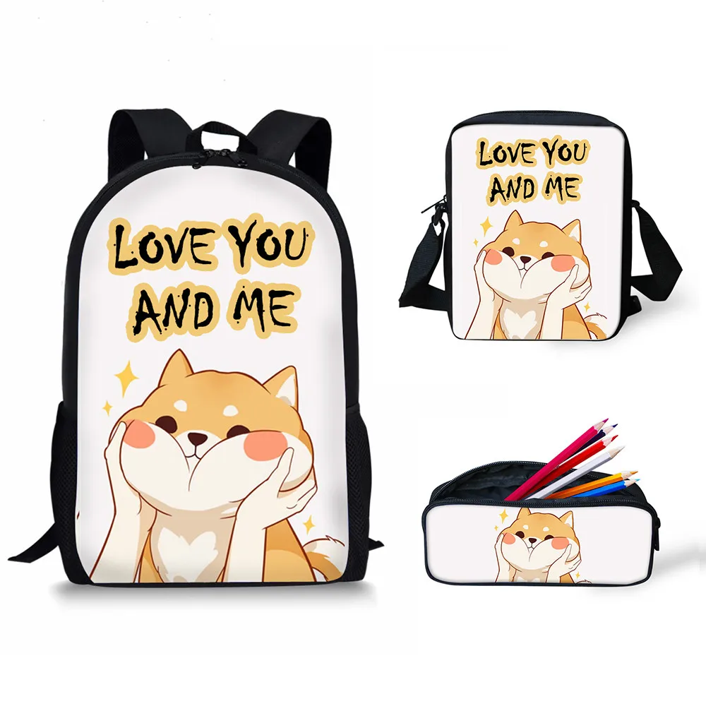 

Lovely Dog Shiba Inu Backpack Schoolboy Children Set Backpack Kids Puppy Pencil Bag Cat 3 Fashion School Women Travel Schoolbag
