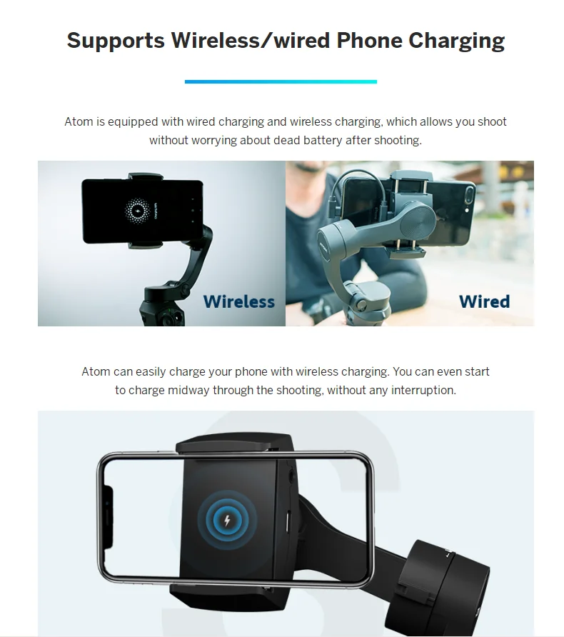 Atom 3-Axis Foldable Pocket-Sized Handheld Gimbal Selfie phone Stabilizer for iPhone Samsung GoPro&Wireless Charging PK Smooth 4 (13)