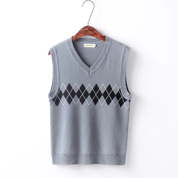 

Vertical, horizontal Diamond shape 2 color Gray sweater simple wear easy pullover