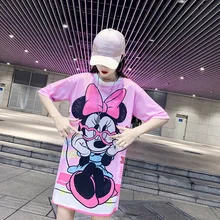 Летняя свободная футболка с героями мультфильмов, женское Сетчатое платье, удобная дышащая женская одежда disney, халат с Микки Маусом, прямое платье