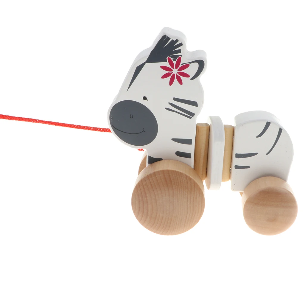 Wooden Pull Along Zebra Classic Developmental Toy for 1 & 2 Year Old Boys & Girls
