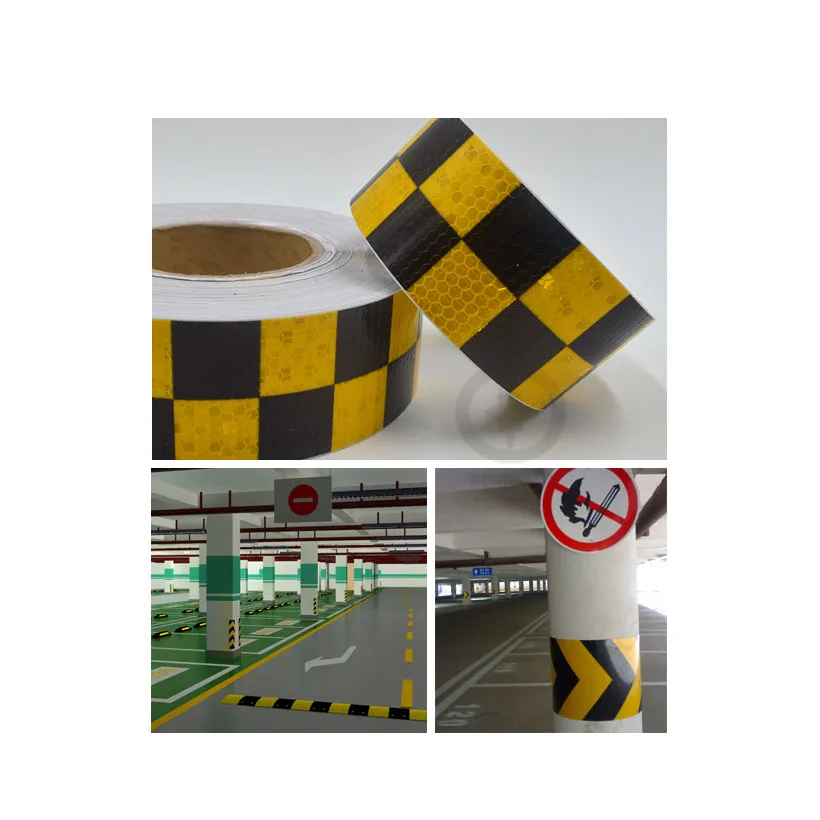 

5cmx3m Shining Reflective Warning Self-Adhesive Stikcer with Yellow Black Color Square Printing for Fashion
