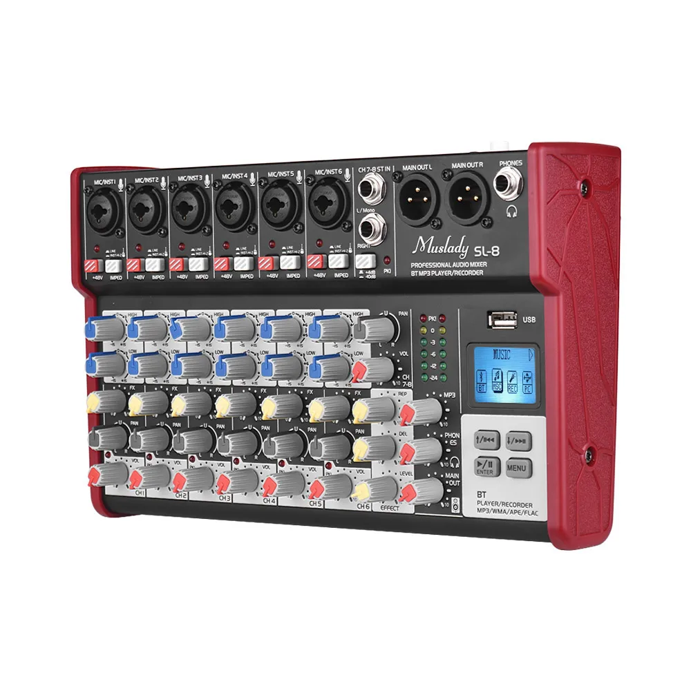 Портативный 8 канальный консольный микшер Muslady SL 2 полосный EQ встроенный 48 В