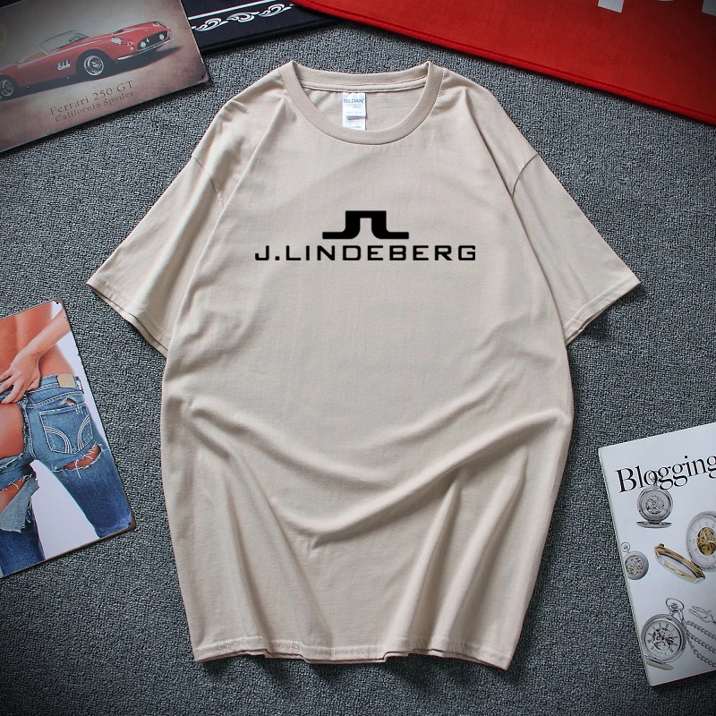 Новая Винтажная футболка с логотипом J Lindeberg Golfer,, хлопок, XS-2XL, футболка с коротким рукавом, Мужская комическая рубашка - Цвет: Хаки