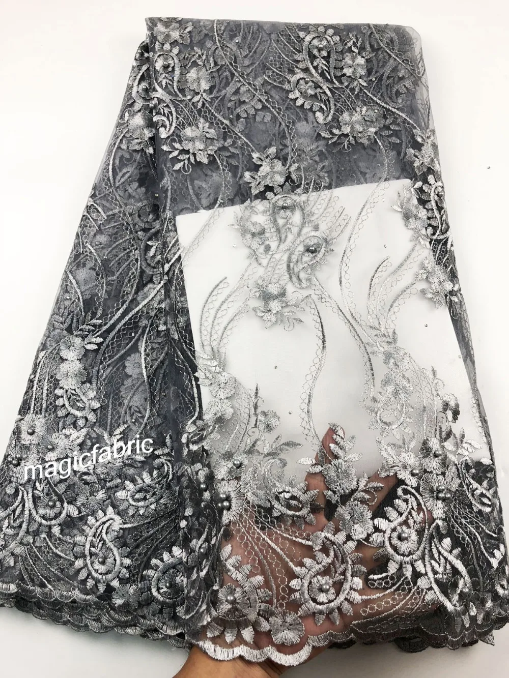 

High Quality African French Net Lace Fabric With Rhinestones African Tulle Net Lace Fabric beaded For Dress CHY18123