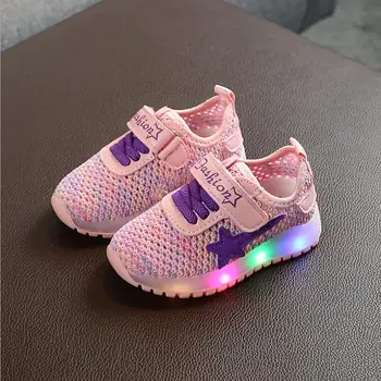 

Kids Boys Girls Luminous Hook Loop Breathable Mesh Sneakers Glowing Shoes Sport Running LED Iuminous Shoes