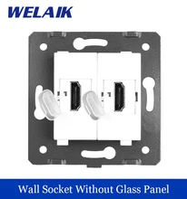 WELAIK Brand Manufacturer EU Standard 2HDMI Socket DIY Parts Wall HDMI Socket parts Without Glass Panel White A82HD