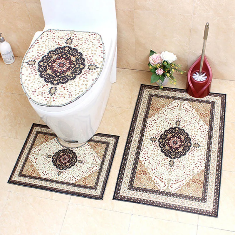 

3Pcs/Set European-style Anti-slip Bath Toilet Mats Set Absorbent Bathroom Carpet Pedestal Rug Toilet Lid Cover