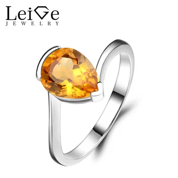

Leige Jewelry Citrine Ring Silver 925 Fine Jewelry Yellow Crystal Engagement Anniversary Rings for Women Pear Cut Gemstone