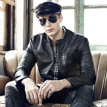 GustOmerD Осенняя новая мужская куртка со стоячим воротником Повседневная кожаная куртка на молнии с длинным рукавом одноцветная мужская куртка с несколькими карманами