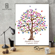 Изысканная гость книга бесплатно Пользовательское имя, дата DIY отпечаток пальцев подпись книга гостей холст печать свадебное дерево для вечерние украшения