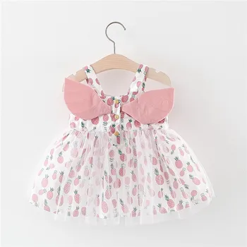 

2019 Summer Beach Baby Girls Pineapple Print Cute Wings Princess Party Kids Mesh Pleated Tutu Dress vestidos