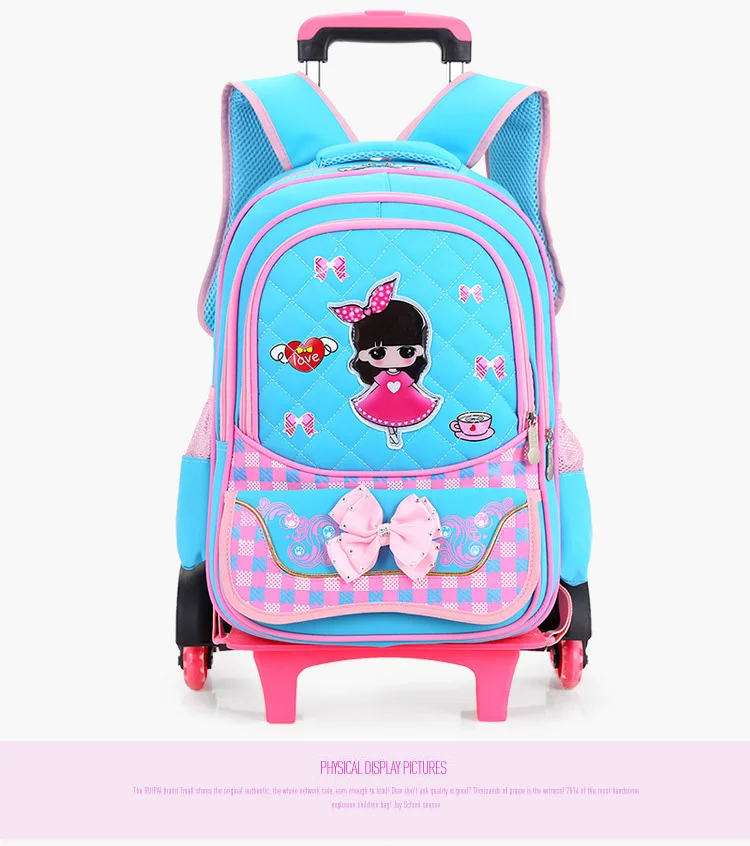 Для девочек Школьный рюкзак для детей школьная сумка на колесиках пакет Лидер продаж съемный с 2/6 Колеса детский сумка на колесах для мальчиков ребенок подняться лестницы