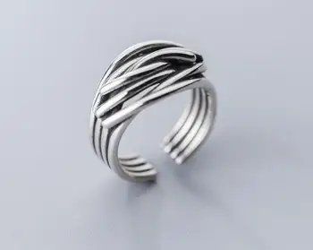 

100% Authentic REAL.925 Sterling Silver Fine Jewelry Multi-Rows Crossed Line Twisted Geometric Band Long Ring Open GTLJ1517
