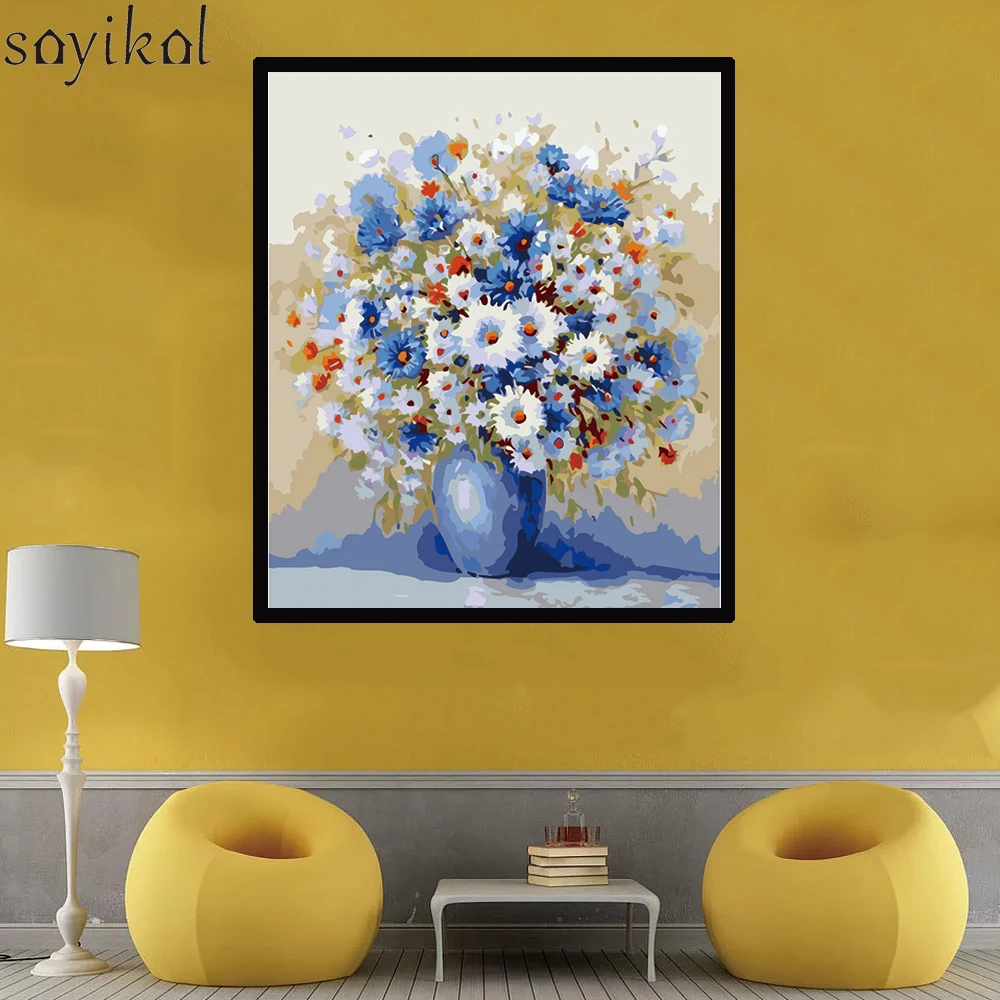 40*50 сделай сам, разноцветные цветы, краски по номерам, цифровая картина, масляная краска, на холсте, для дома, стены, искусство, уникальный подарок, рисование, краски, ing