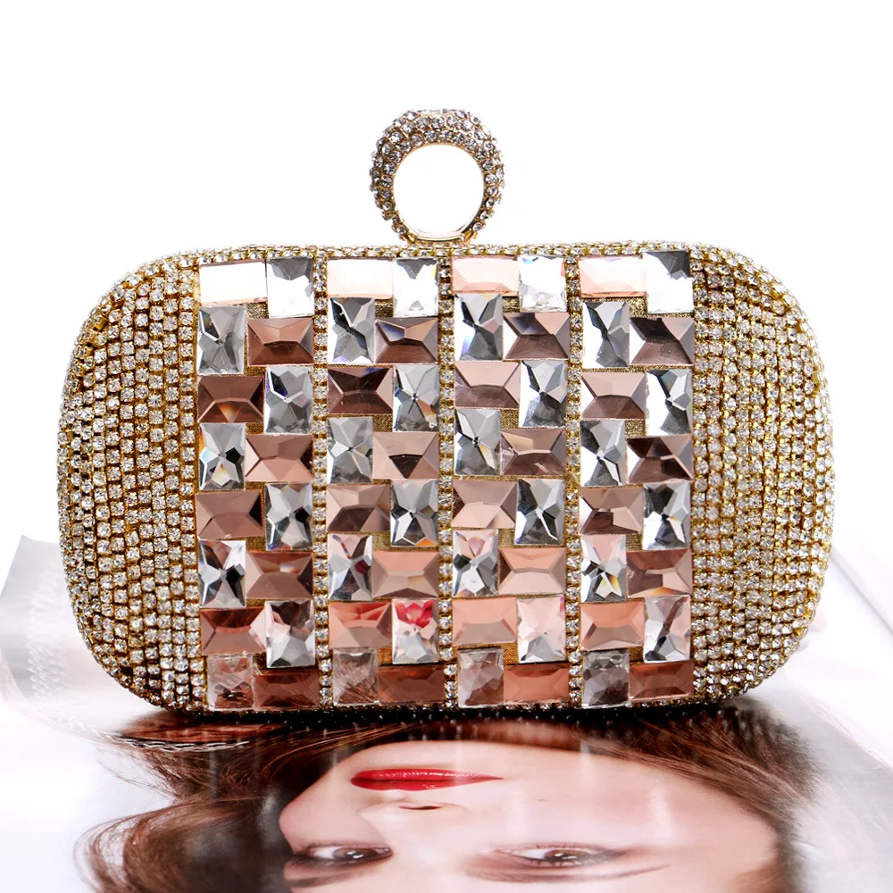 

2016 Ring Diamonds Evening Bags Day Clutch Evening Bag Women Crystal Bags Clutches Chain Shoulder Bag Purse