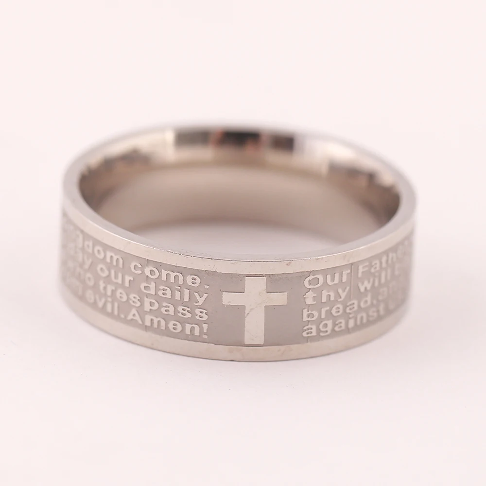 

Religious English Golden Silver Lord's Prayer Stainless Steel Etching Rings Cross Ring For Man Women Fashion Jewelry Rings