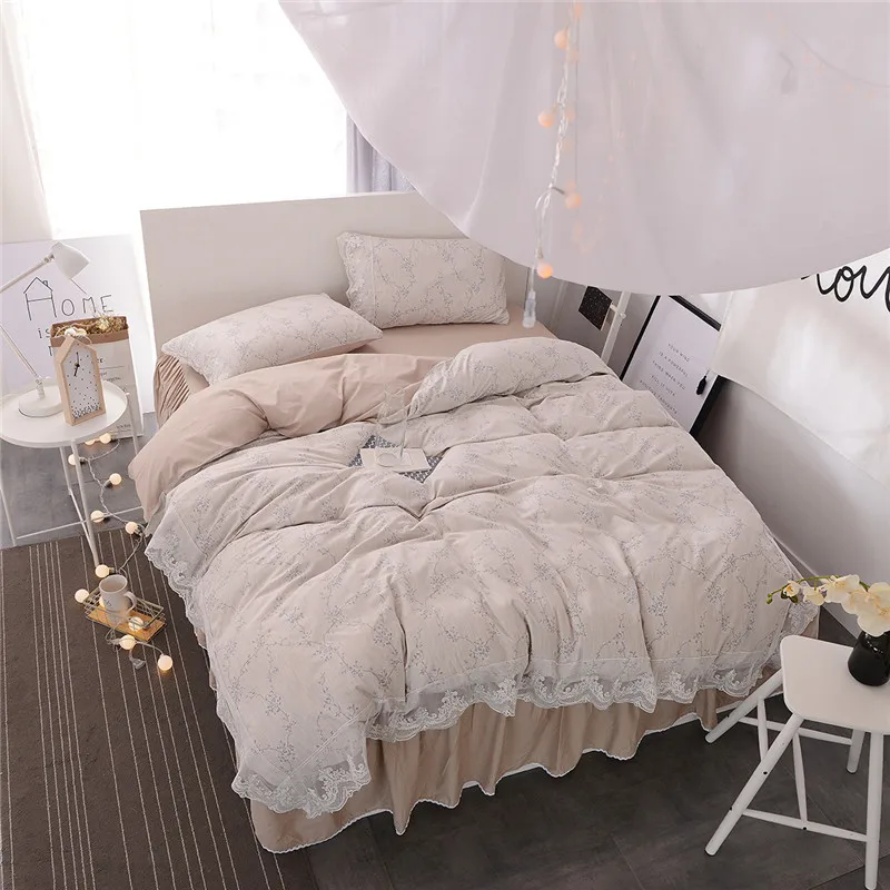 

2017 New Silk Cotton Exclusive Miss Lace Bedding Set soft silky Duvet cover set Bedskirt Pillowcases Twin Queen King size 3/4Pcs