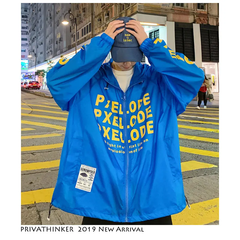 Privathinker Men Letter Harajuku Jacket 2019 Mens Thin Sunscreen Streetwear Jackets And Coats Women Hooded Jacket Windbreaker