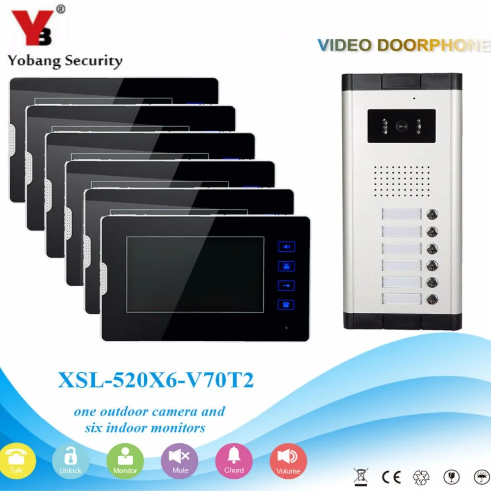 

YobangSecurity 6 Units Apartment Video Intercom 7 Inch Monitor Wired Video Doorbell Door Phone Speakphone Intercom System Kit