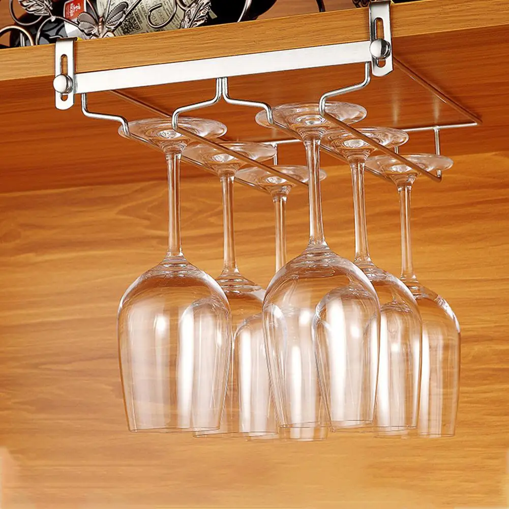 Нержавеющая сталь без гвоздей под шкаф подвесной винный Стеклянный Стеллаж кухонный бар стеклянный держатель для хранения стаканов стеллажи для дома Органайзер - Цвет: 28cm two rows