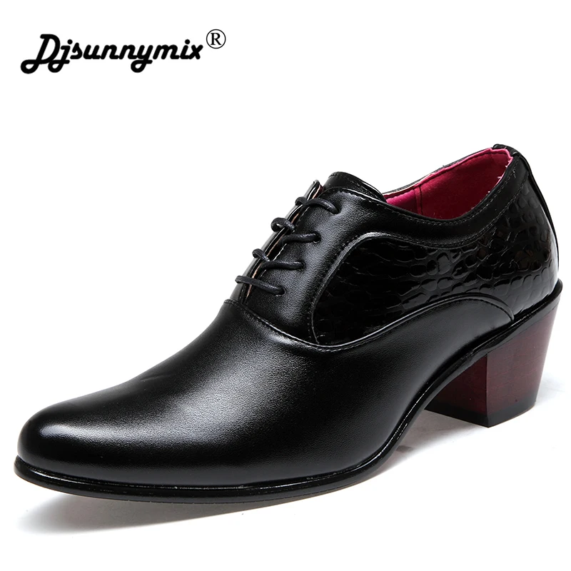 

DJSUNNYMIX Brands Luxury Men Formal Shoes PU Leather Men Wedding Shoe High Heels 6.0cm