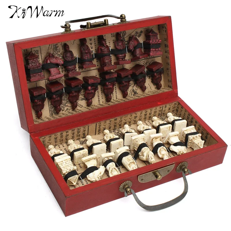 

KiWarm Vintage Decor Craft Chinese Antique Figurines Chess Set Miniature Chess Travel Games Draughts Entertainment Business Gift