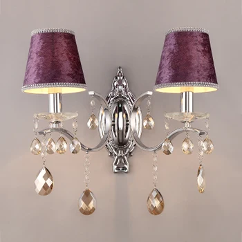 

Nordic Home Crystal Wall Lamp Bedside Lint Lampshade Chrome Metal Wall Light Fixture for Bedroom Home Indoor Lighting E14 Base