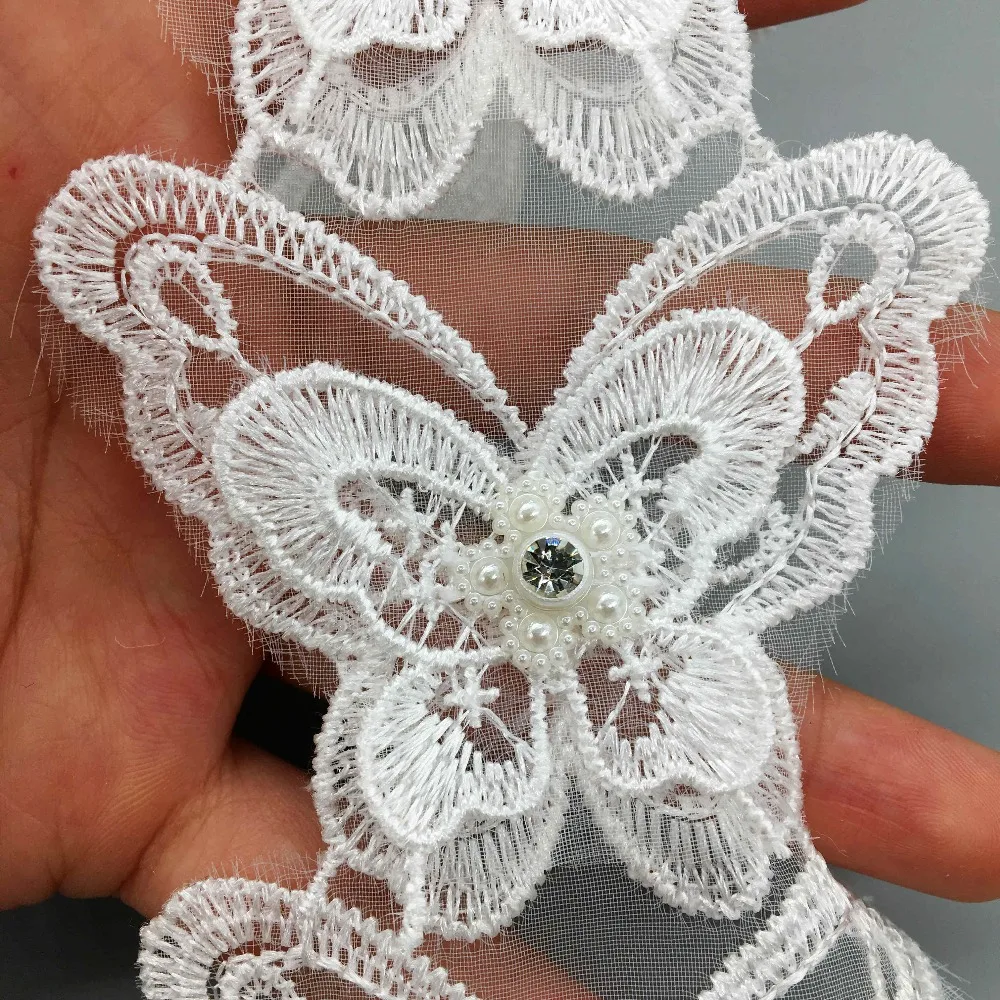 

5pcs Lace Butterfly Embroidered Rhinestone Organza Handmade Butterflies Trim Applique Ribbon Fabric Wedding Dress Sewing