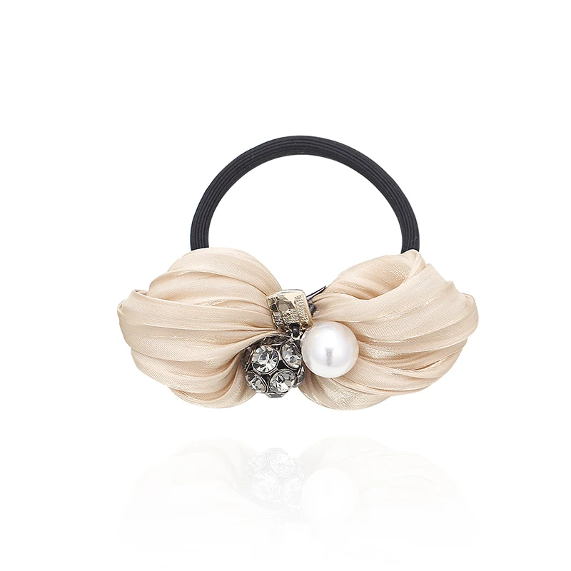 

CHIMERA Bow Elastic Hair Bands Pearl Scrunchy for Women Ponytail Holder Accessories Korean Headwear Girl's Fabric Hair Tie Rope