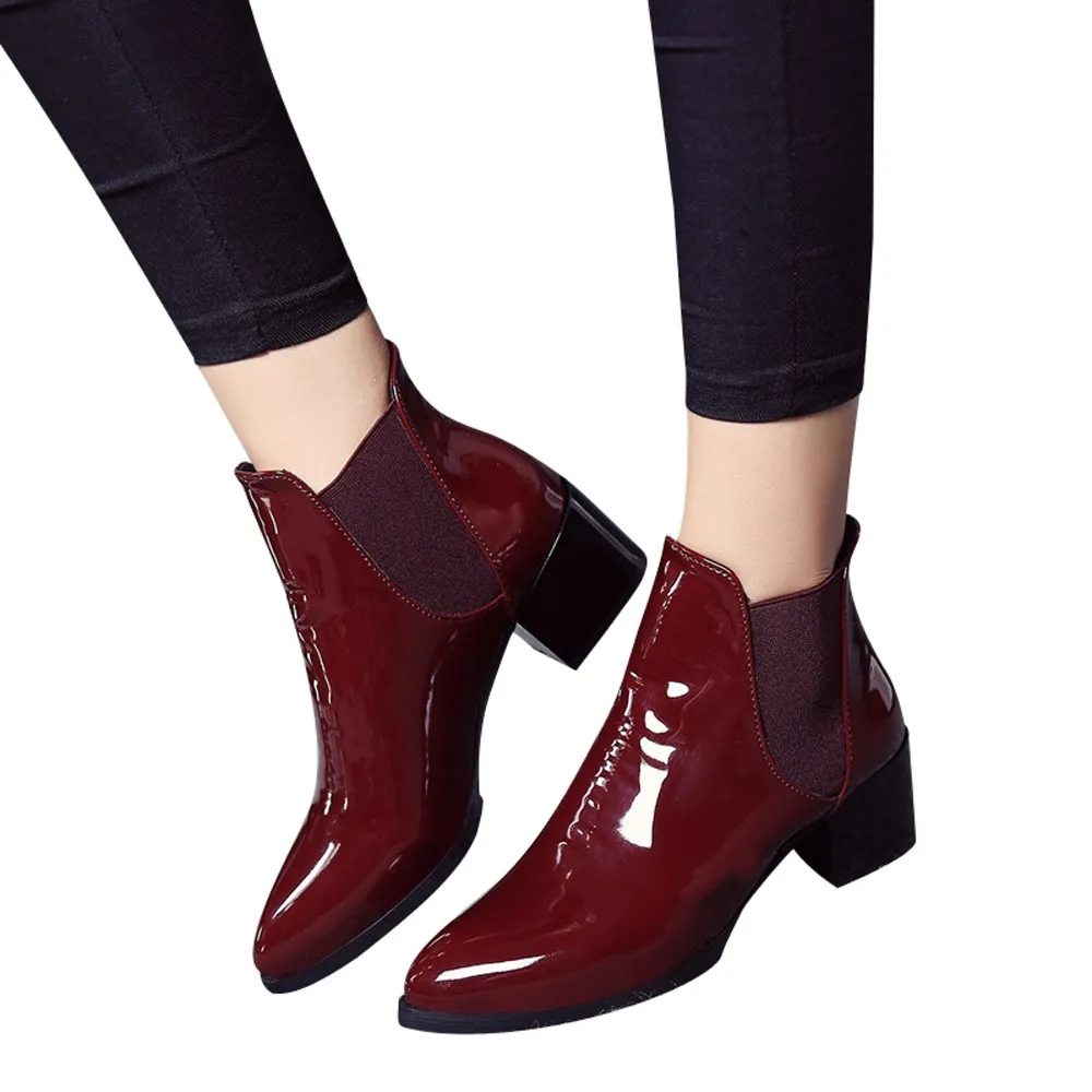 pointed toe patent leather booties