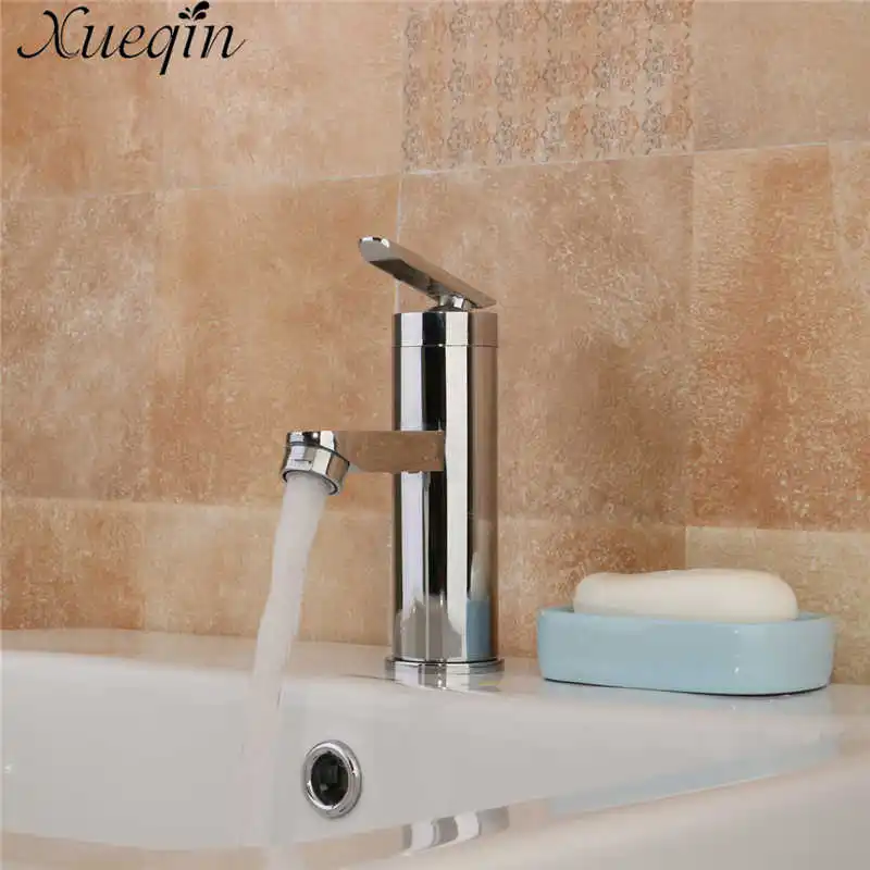 Xueqin Single Handle Bathroom Hot/Cold Water Mixer Taps Basin Bathroom Kitchen Deck Mounted Brushed Chrome Basin Faucet