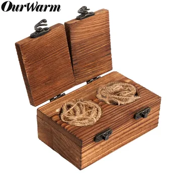 

OurWarm Ring Box Wood Mr Mrs Wedding Ring Box Holder Wooden Engagement Ring Box Rustic Wedding Decor 11x7x5cm