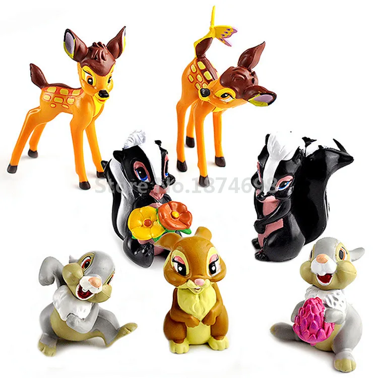 

New Bambi PVC Figure Toy 7PCS Set Bambi Thumper Flower Miss Bunny Kids Toys Dolls for Children Gifts
