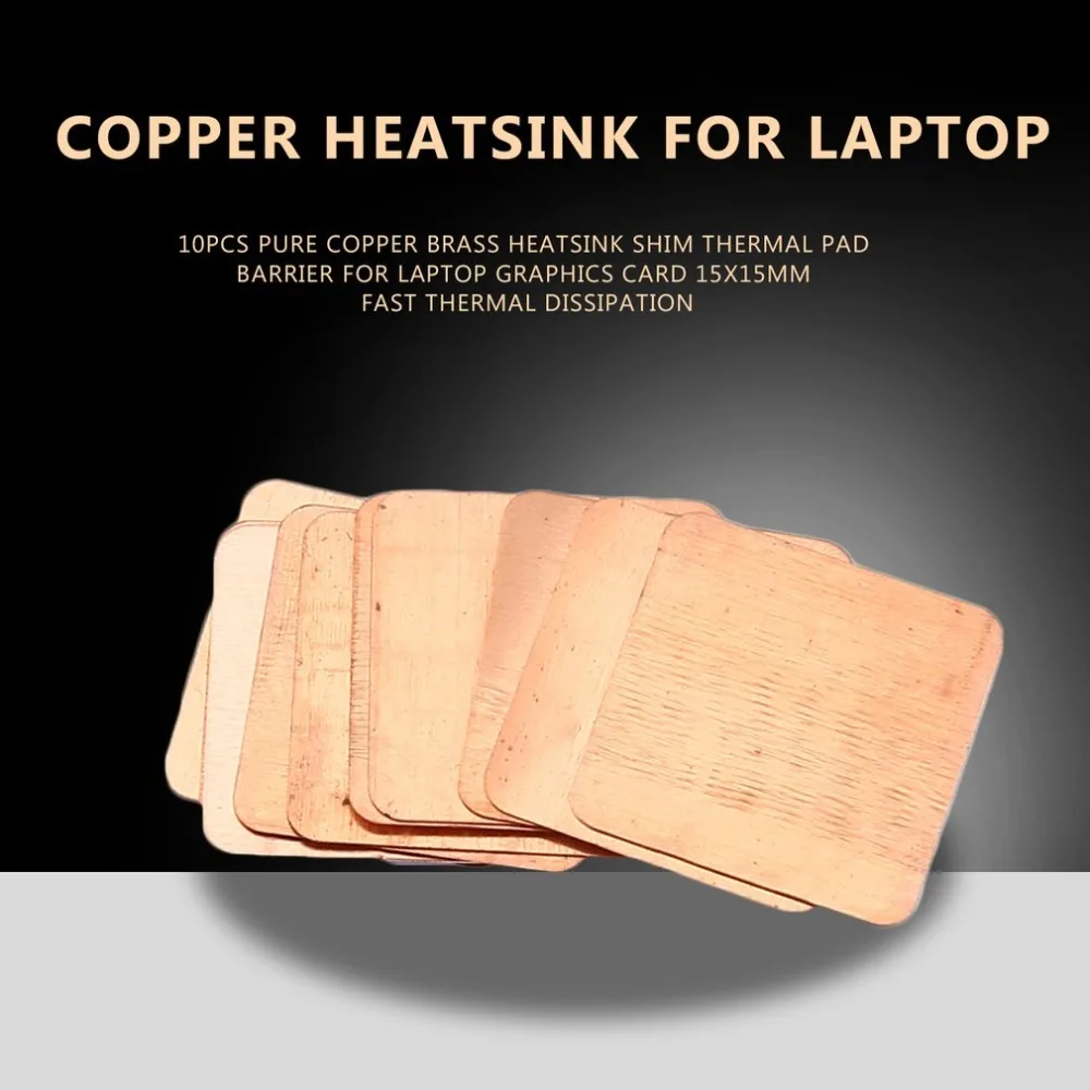 10pcs/set Pure Copper Brass Heatsink Shim Thermal Pad Barrier for Laptop Graphics Card 15x15mm Fast Thermal Dissipation