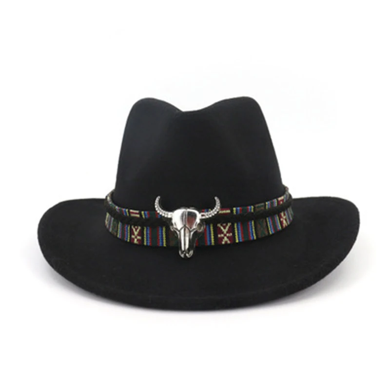 

Men Women Retro Felt Cap Western Cowboy Wide Brim Cap KNG88