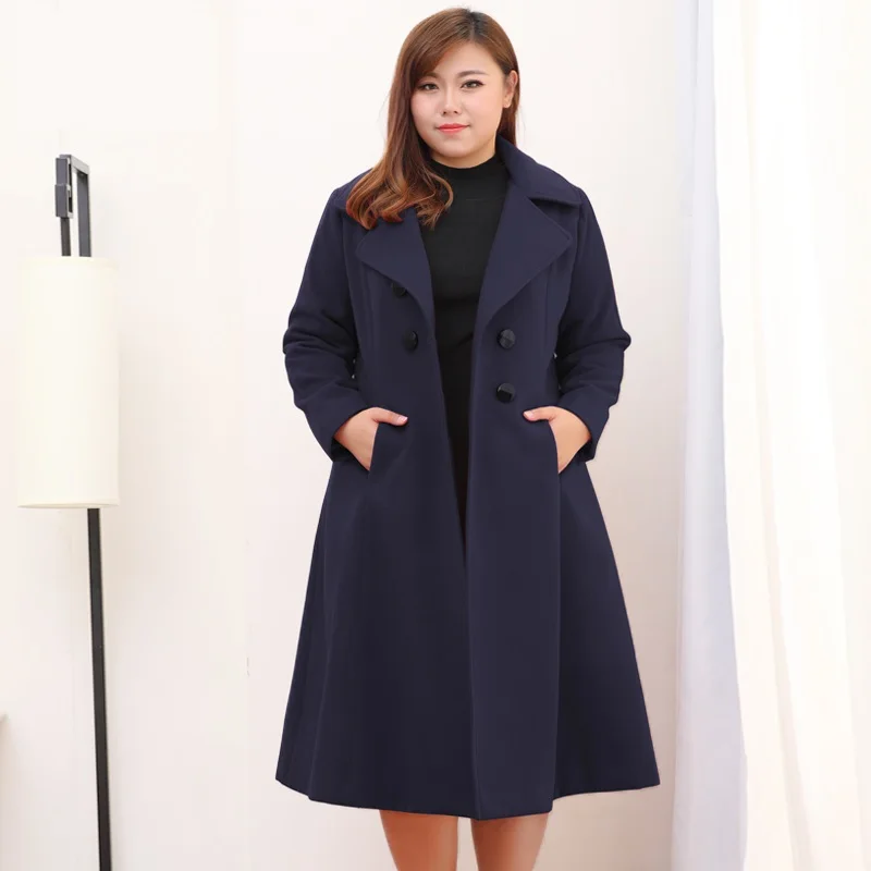 Очень большой размер, осенне-зимняя шерстяная куртка для женщин, тонкое длинное шерстяное пальто для молодых женщин, высокое качество, двубортное пальто 9XL 447 - Цвет: Royal blue