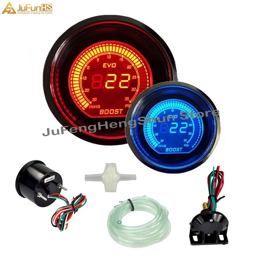 

52mm Car Turbo Boost Gauge Auto LCD Screen Digital Psi 12V Gauges Blue and Red LED Light Boost Meter with Boost Sensor for Car