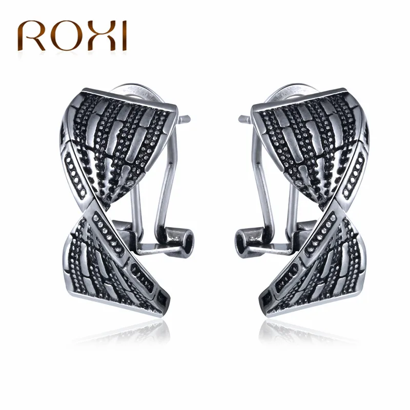 

ROXI ROMAD Brand Vintage Brincos Silver Oxide Color Ear Stud Earrings For Women Retro Earrings Female Girls Jewelry Party Gift