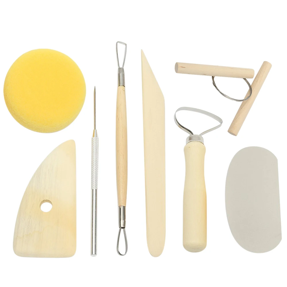 

8pcs Pottery Tools Set Pottery Ceramics Molding Clay Tools Stainless Steel Wood Sponge Ceramic Tool