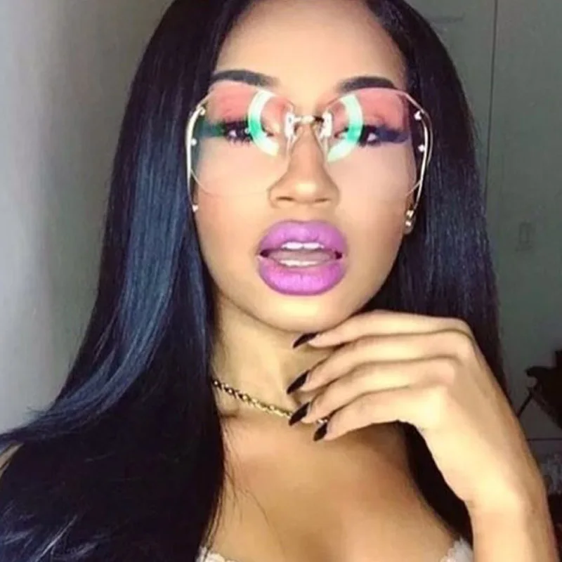 

New Oversized Rimless Eyeglasses Women Sunglasses Transparent Round Sun Glasses Female Gradient Brand Designer Shades Lady UV400