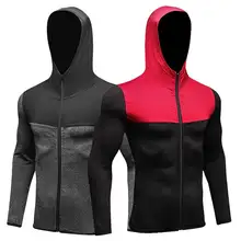 С длинным рукавом Для мужчин работает Фитнес футболка с шляпа молния быстросохнущая спортивная рубашка Для мужчин спортивный топ сжатия Спортивная одежда 9003